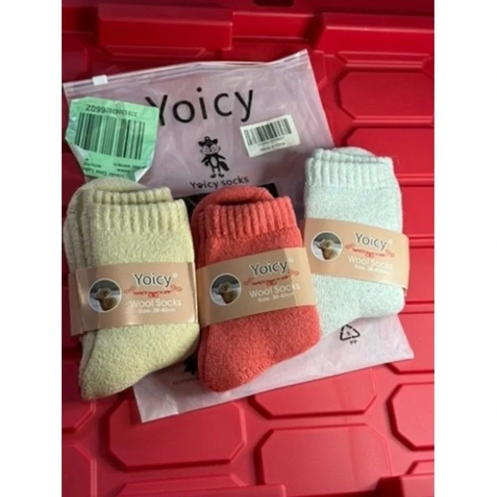 Yoicy Wool Blend Socks 3 Pair Set Multi Color Thermal Winter Knit Crew Socks NEW